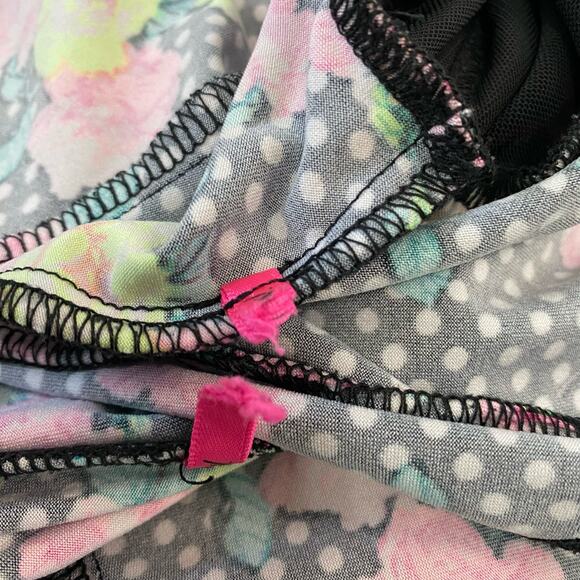 Betsey Johnson Blouse Long Mesh Sleeves Floral Polka dots Women's Size L - Picture 7 of 8